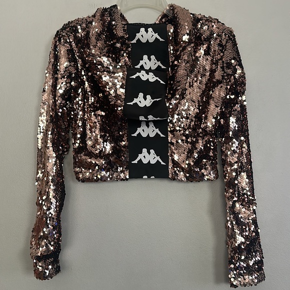 Faith Connexion women copper rose sequin zip hoodie crop jacket w/kappa design - Picture 7 of 12